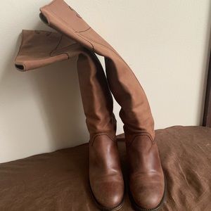 Camel leather Chanel round-toe knee-high boots